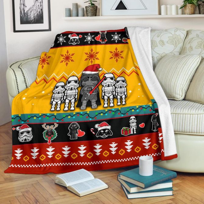 Cozy Star Wars Holiday Fleece Blanket - Festive Darth Vader & Stormtroopers Design