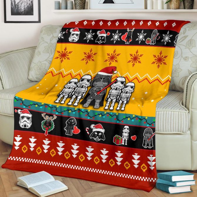Cozy Star Wars Holiday Fleece Blanket - Festive Darth Vader & Stormtroopers Design - Image 2