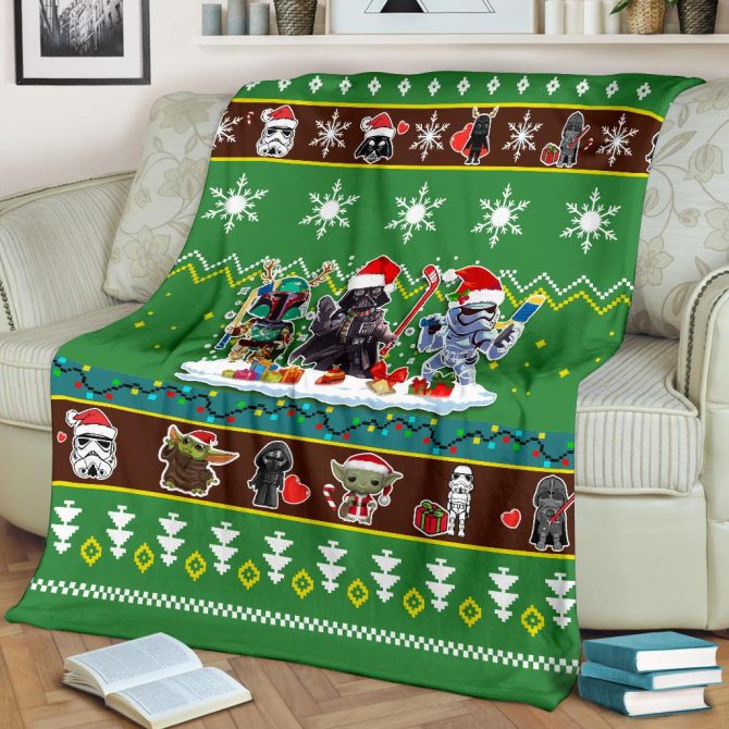 Cozy Holiday Sci-Fi Blanket – Festive Characters & Winter Fun Design - Image 2