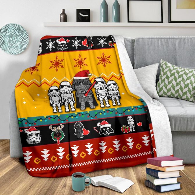 Cozy Star Wars Holiday Fleece Blanket - Festive Darth Vader & Stormtroopers Design - Image 3
