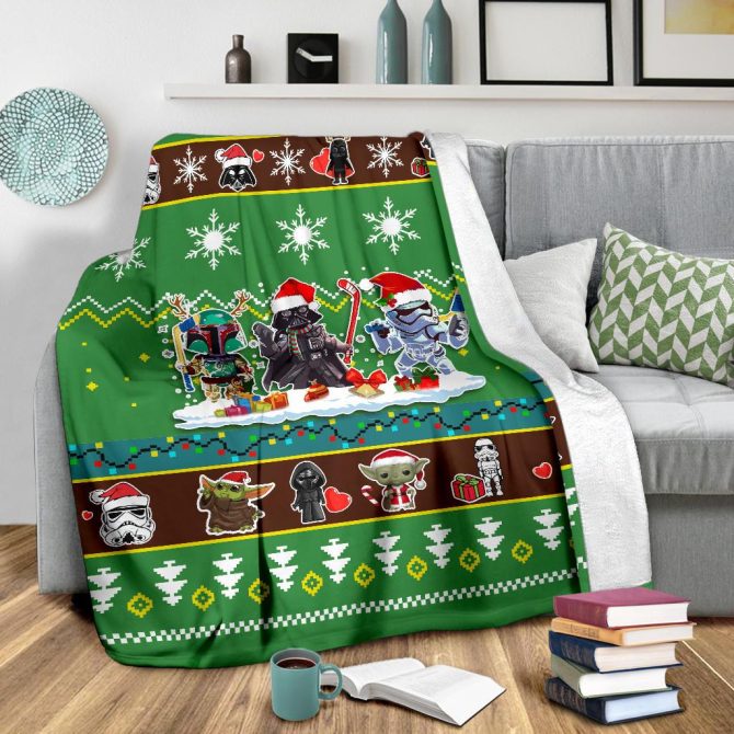 Cozy Holiday Sci-Fi Blanket – Festive Characters & Winter Fun Design - Image 3