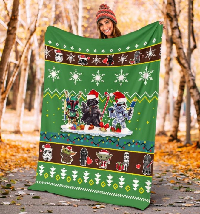 Cozy Holiday Sci-Fi Blanket – Festive Characters & Winter Fun Design - Image 4
