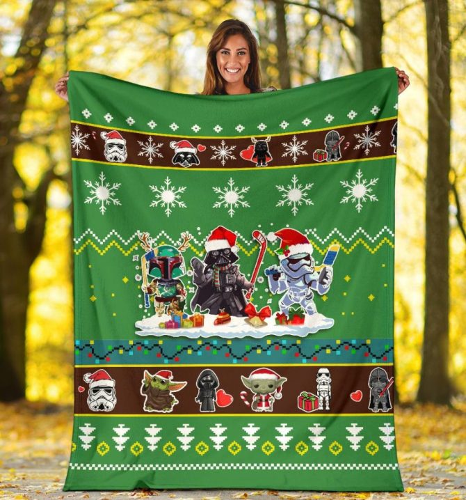 Cozy Holiday Sci-Fi Blanket – Festive Characters & Winter Fun Design - Image 5
