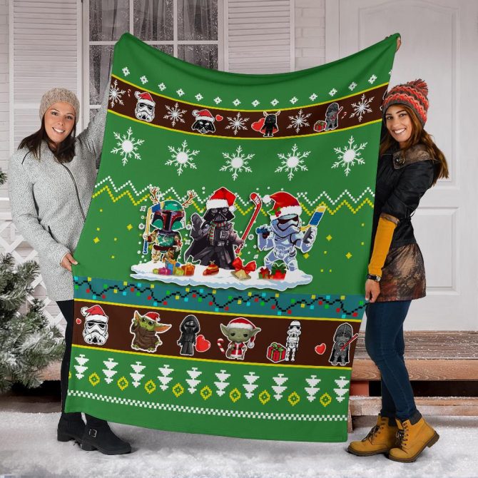 Cozy Holiday Sci-Fi Blanket – Festive Characters & Winter Fun Design - Image 6