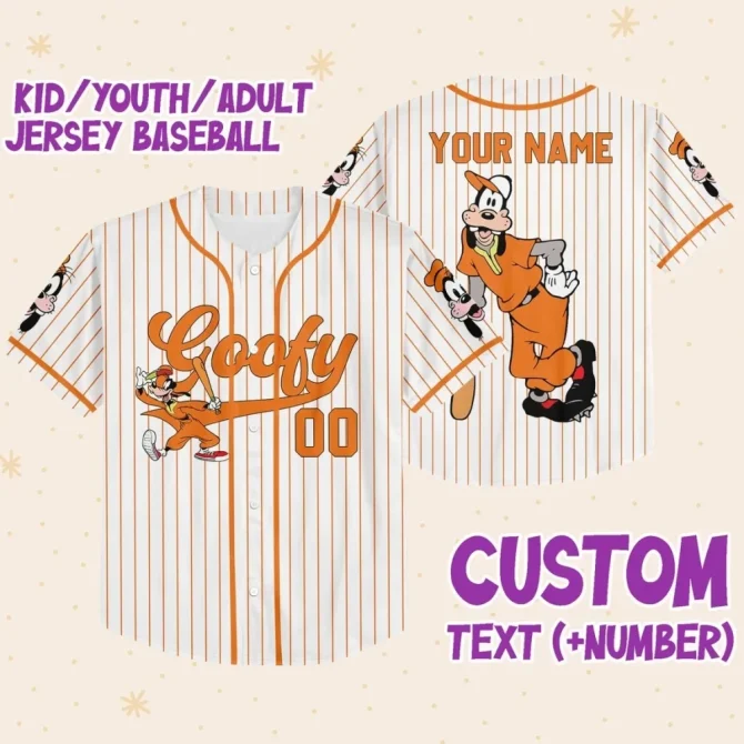 Custom Goofy Baseball Jersey - Personalized Name & Number - Kids/Youth/Adult Sizes