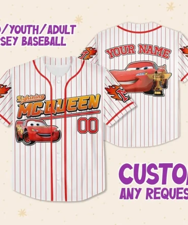 Custom Lightning Mcqueen Baseball Jersey For Kids/Youth/Adults – Personalize Your Name!