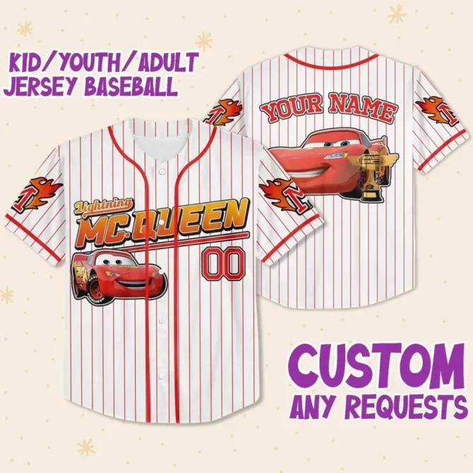Custom Lightning Mcqueen Baseball Jersey For Kids/Youth/Adults – Personalize Your Name!