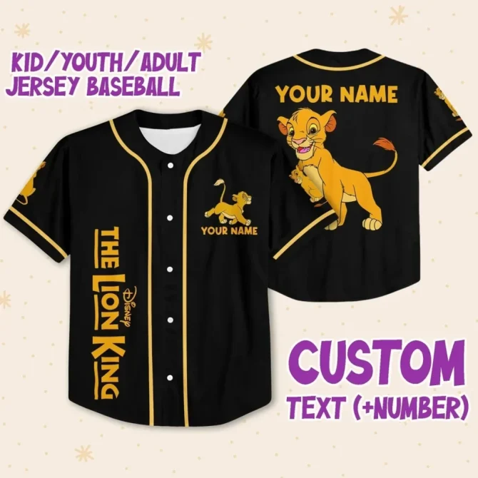 Custom Lion King Baseball Jersey - Personalized Name For Kids/Youth/Adults
