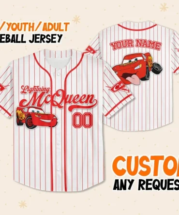 Custom Lightning Mcqueen Baseball Jersey – Kids/Youth/Adult – Personalized Name Option!