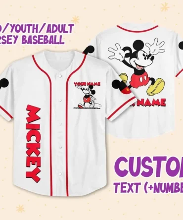 Customizable Mickey Baseball Jersey For Kids/Adults - Personalized Name & Number