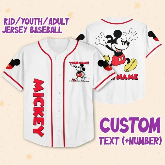 Customizable Mickey Baseball Jersey For Kids/Adults - Personalized Name & Number