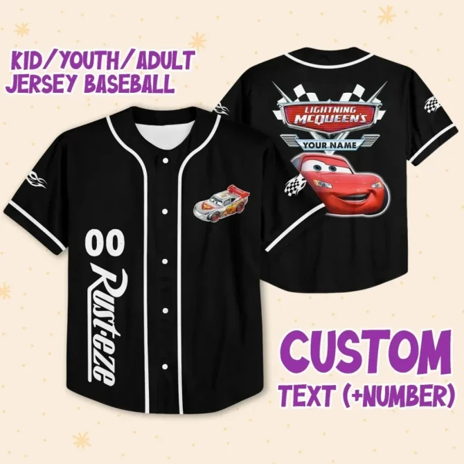 Custom Lightning Mcqueen Baseball Jersey - Kids, Youth & Adult Sizes - Personalize Your Name & Number