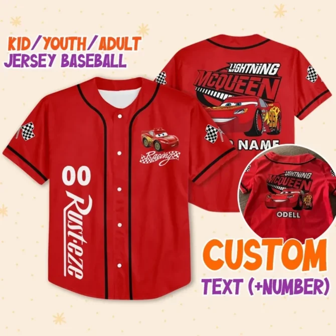 Custom Lightning Mcqueen Jersey - Kids/Youth/Adult Sizes - Add Name & Number