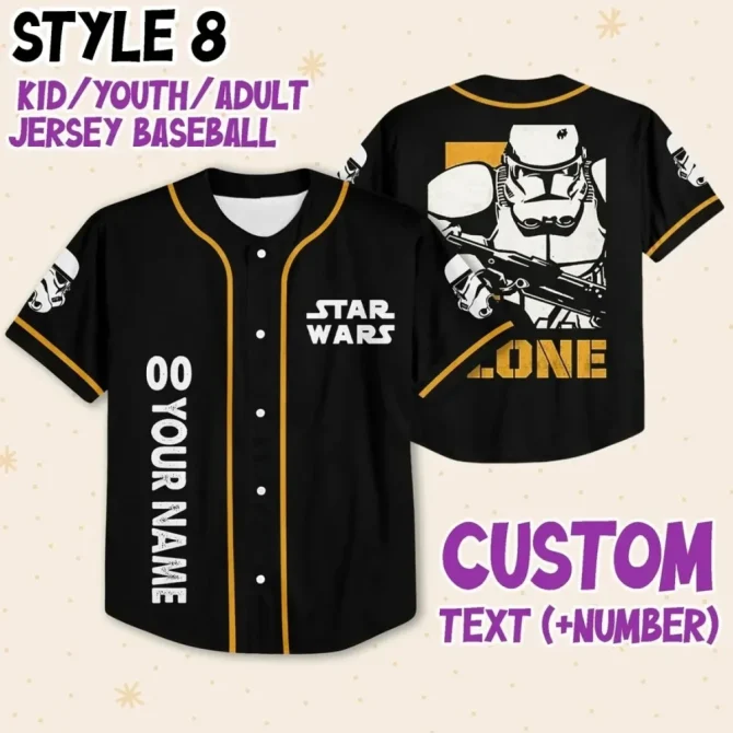 Custom Star Wars Baseball Jersey - Kids/Youth/Adult - Personalize With Your Name - Image 9