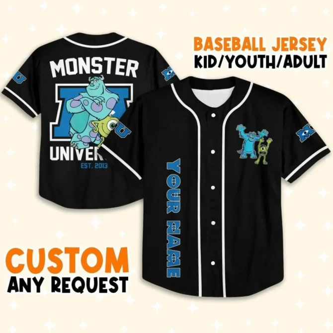 Custom Monster University Baseball Jersey - Personalized For Kids, Youth & Adults - Unique Gift Idea!