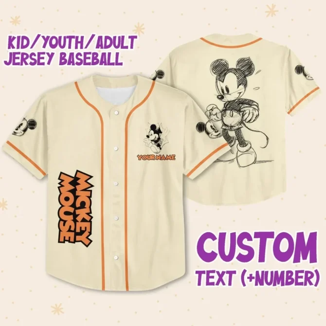 Customizable Mickey Mouse Baseball Jersey For Kids, Youth & Adults - Add Your Name!