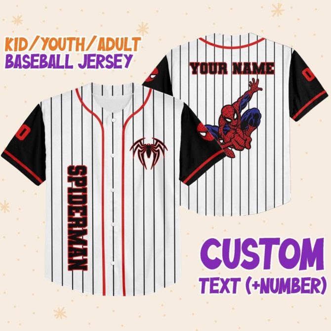 Customizable Spider-Themed Baseball Jersey – Kids/Youth/Adult Sizes – Add Name & Number!
