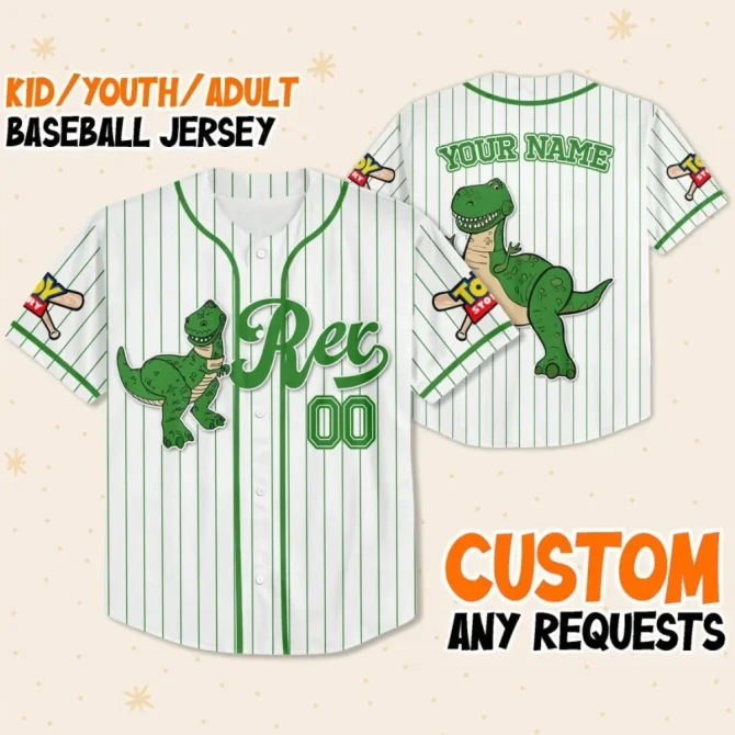 Custom Dinosaur Baseball Jersey For Kids/Youth/Adults - Add Your Name!