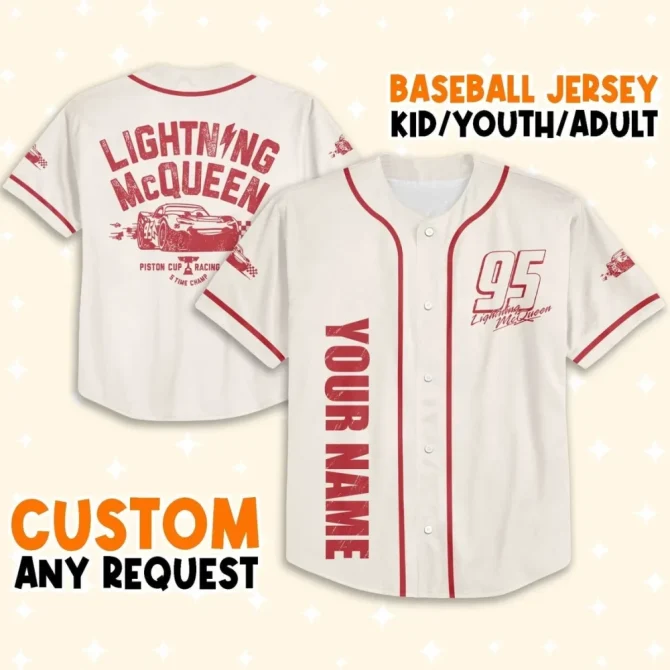 Custom Lightning Mcqueen Baseball Jersey - Kids/Youth/Adult - Personalize With Your Name!