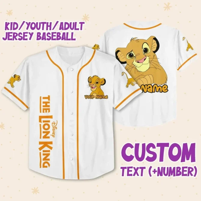 Custom Disney Lion King Baseball Jersey - Kids/Youth/Adult Sizes - Add Name & Number