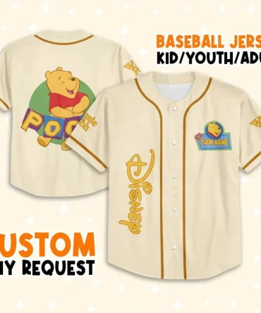 Custom Disney Baseball Jersey For Kids/Adults - Personalized Winnie The Pooh Design