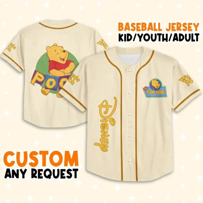 Custom Disney Baseball Jersey For Kids/Adults - Personalized Winnie The Pooh Design