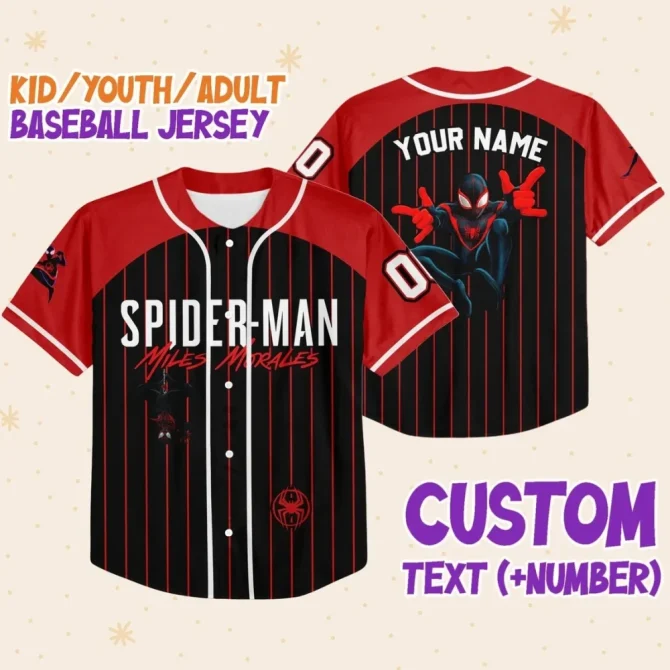 Custom Spider-Man Miles Morales Baseball Jersey - Kids/Youth/Adult - Add Name & Number!