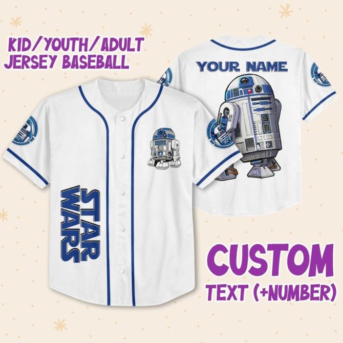 Custom Star Wars Jersey - R2-D2 Design - Personalize With Name & Number - Kids/Youth/Adult Sizes