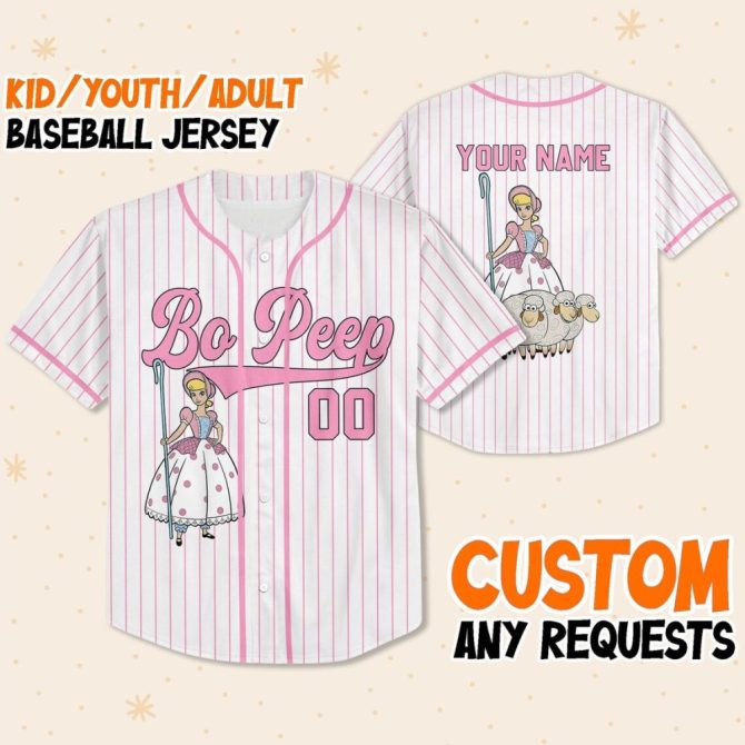 Custom Bo Peep Baseball Jersey For Kids/Youth/Adults – Personalize Your Name!