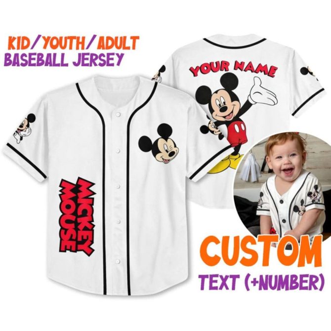 Custom Mickey Mouse Baseball Jersey - Kids/Youth/Adult Sizes – Add Your Name & Number!