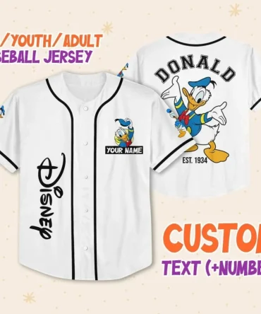 Custom Disney Baseball Jersey For Kids/Adults - Add Your Name & Number - Donald Duck Design