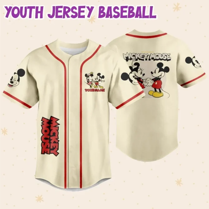Custom Mickey Mouse Baseball Jersey For Kids/Youth/Adults - Personalize Name & Number - Image 5
