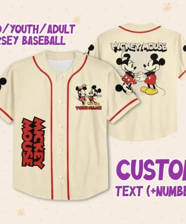 Custom Mickey Mouse Baseball Jersey For Kids/Youth/Adults - Personalize Name & Number