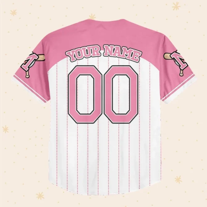 Customizable Pink Baseball Jersey - Minnie Mouse Design For Kids, Youth & Adults - Add Name & Number! - Image 3