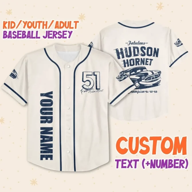 Custom Baseball Jersey For Kids/Youth/Adults - Personalized Name & Number, Stylish Hudson Hornet Design