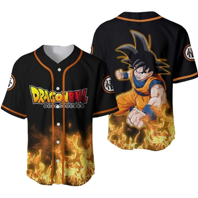 Dragon Ball Z Goku Baseball Jersey – Anime Fans’ Must-Have Flame Design!
