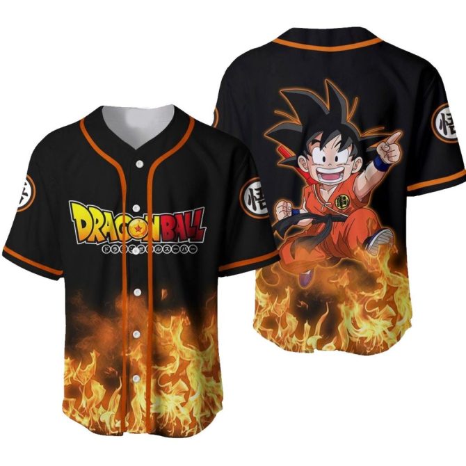 Dragon Ball Z Goku Baseball Jersey - Anime Fan Flame Design - Unisex Sportswear Top