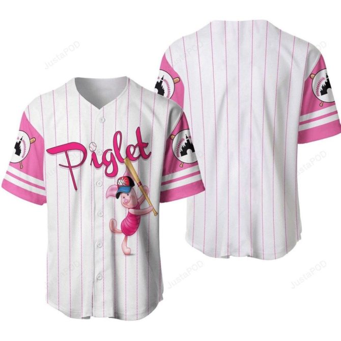 Piglet Baseball Jersey – Cute Pink Striped Unisex Sports Shirt With Fun Cartoon Design