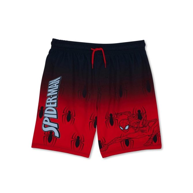Kids' Spiderman Red & Black Swim Shorts - Comfortable & Stylish Beachwear