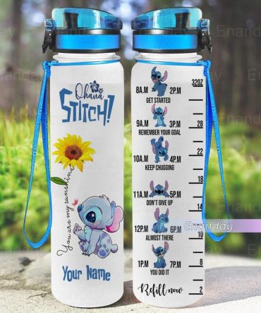 Personalized Stitch Water Bottle With Time Marker - 32Oz Motivational Hydration Tracker