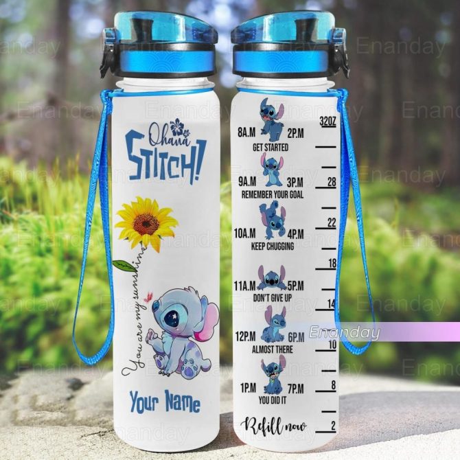 Personalized Stitch Water Bottle With Time Marker - 32Oz Motivational Hydration Tracker
