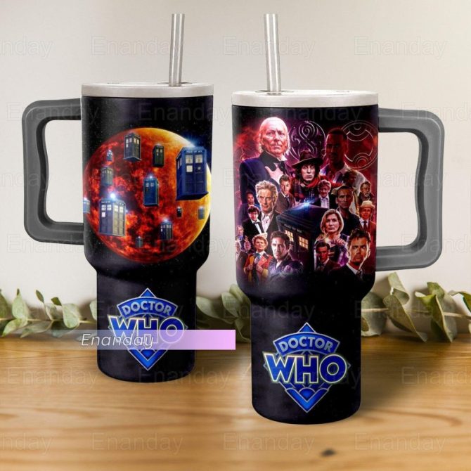 Doctor Who Travel Mug With Straw - Tardis & Characters Design For Fans