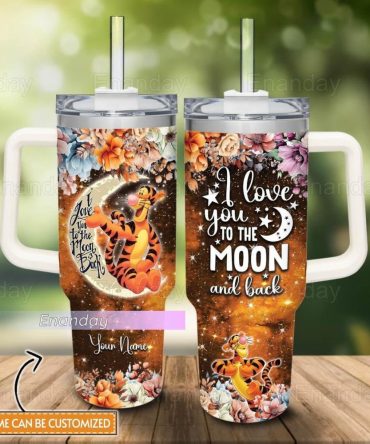 Customizable 'Love You To The Moon' Floral Tumbler With Straw - Perfect Gift For Tigger Fans