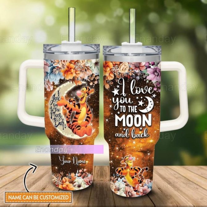 Customizable 'Love You To The Moon' Floral Tumbler With Straw - Perfect Gift For Tigger Fans
