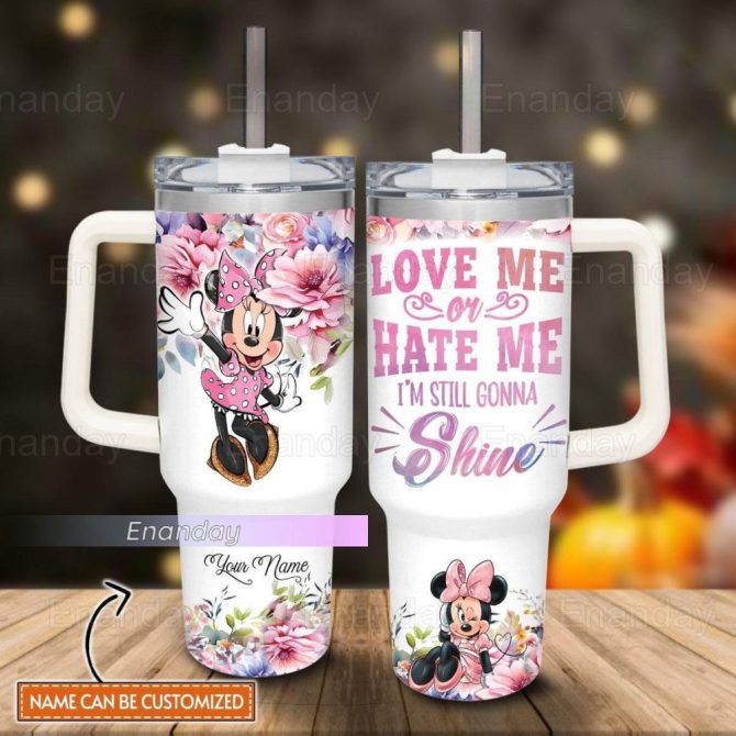 Customizable Minnie Mouse Floral Tumbler – Personalized Gift, 20Oz Insulated Cup