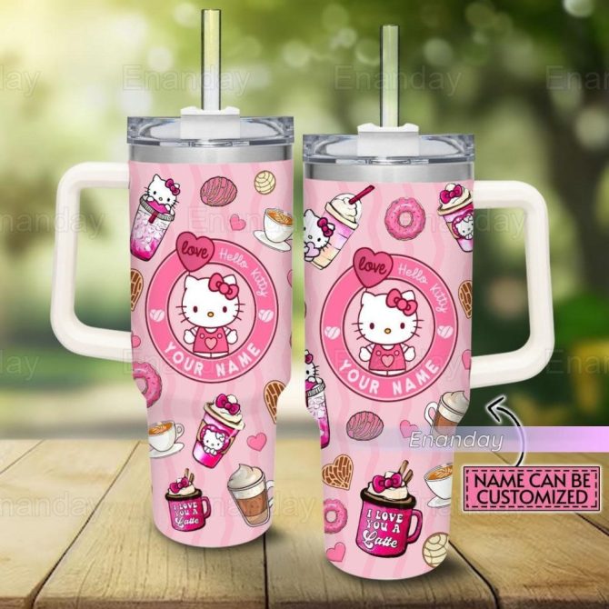 Customizable Hello Kitty Coffee Tumbler With Straw - Cute Pink Design, Perfect Gift!