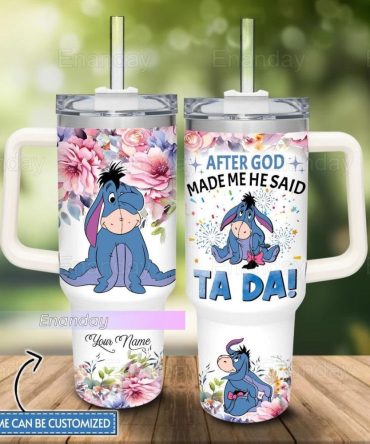 Custom Name Floral Eeyore Tumbler - Unique Gift With Handle & Straw, Add Personal Touch!