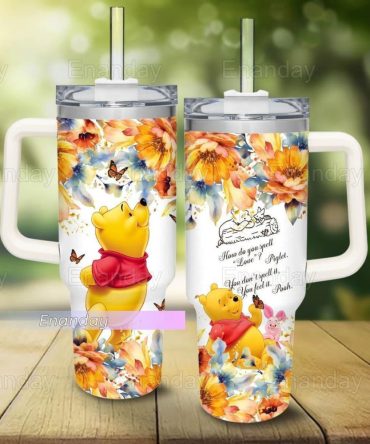 Whimsical Floral Bear Tumbler With Handle – Insulated Cup For Hot & Cold Drinks, 20Oz