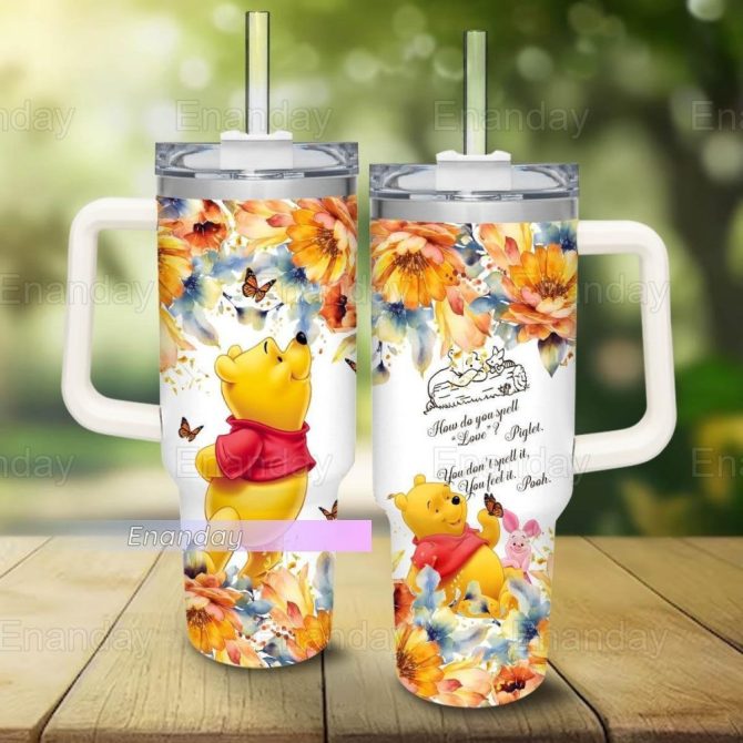 Whimsical Floral Bear Tumbler With Handle – Insulated Cup For Hot & Cold Drinks, 20Oz