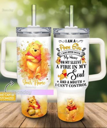 Customizable Winnie The Pooh Tumbler With Handle – Personalized Gift For Her